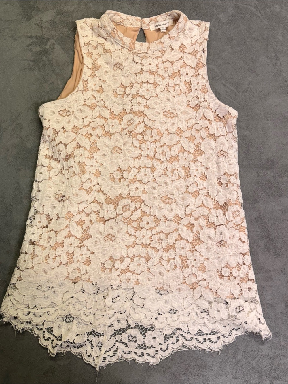 Rose & Olive Cream Lace Overlay Tank Top